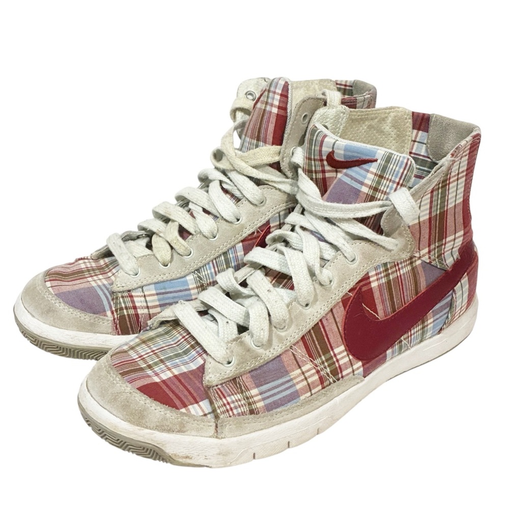 Nike Vintage High Top Soft Fabric Red Plaid Womens‎ Size 7 Old School